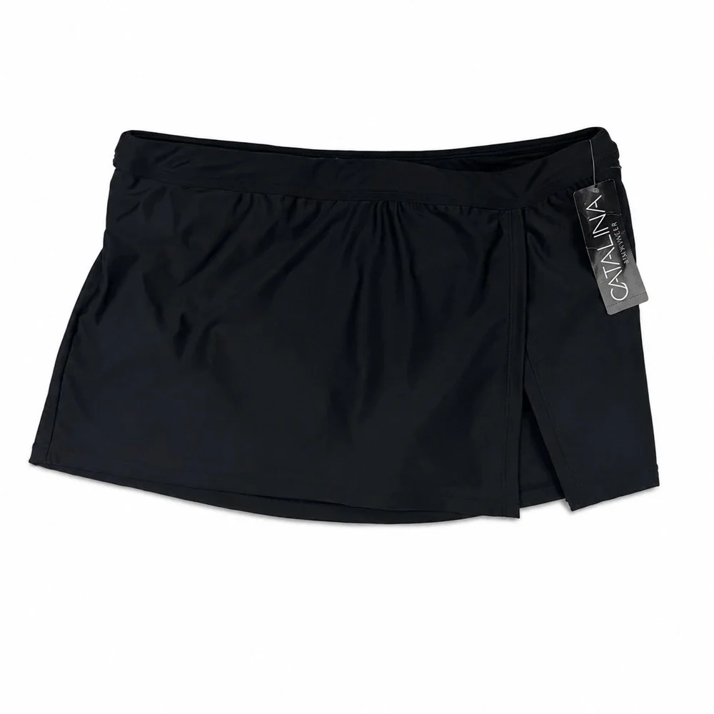 Catalina Swim Skirt Bottom Black Swimwear Mock Wrap Skort Plus Size NWT